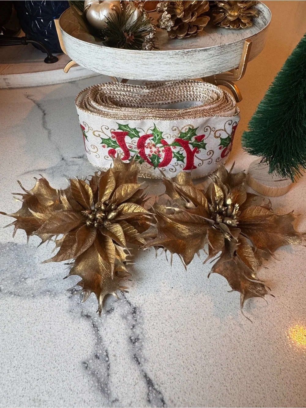VTG MCM Gold Poinsettia Floral Picks & Wired 